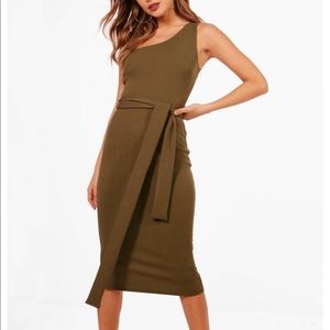 One shoulder midi dress, olive green